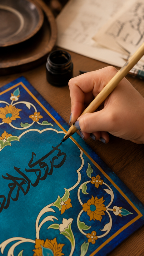 تابلو کالیگرافی با نقوش اسلیمی و تذهیب